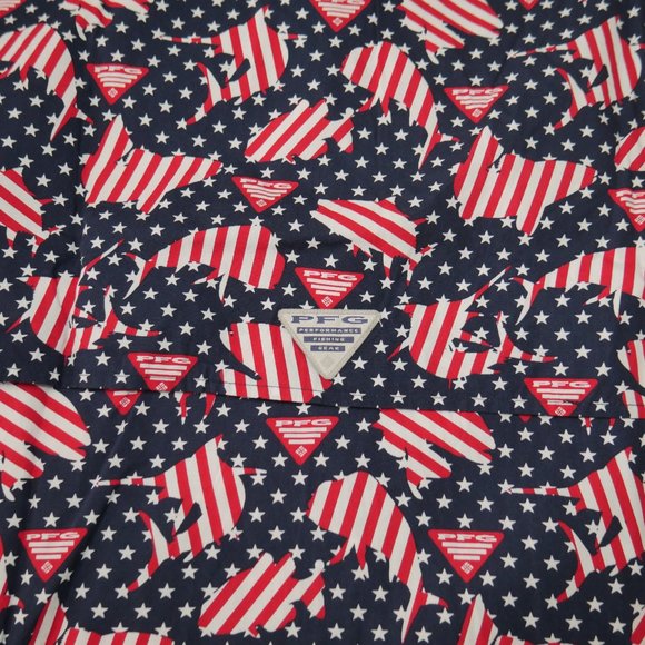 Columbia PFG Mens FATHER'S DAY Vented Fishing USA Flag Patriotic JULY 4th NWT - Picture 9 of 12